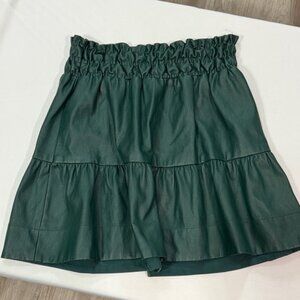 Faux Leather Tiered Mini Skirt – Deep Sage Green, Size Small